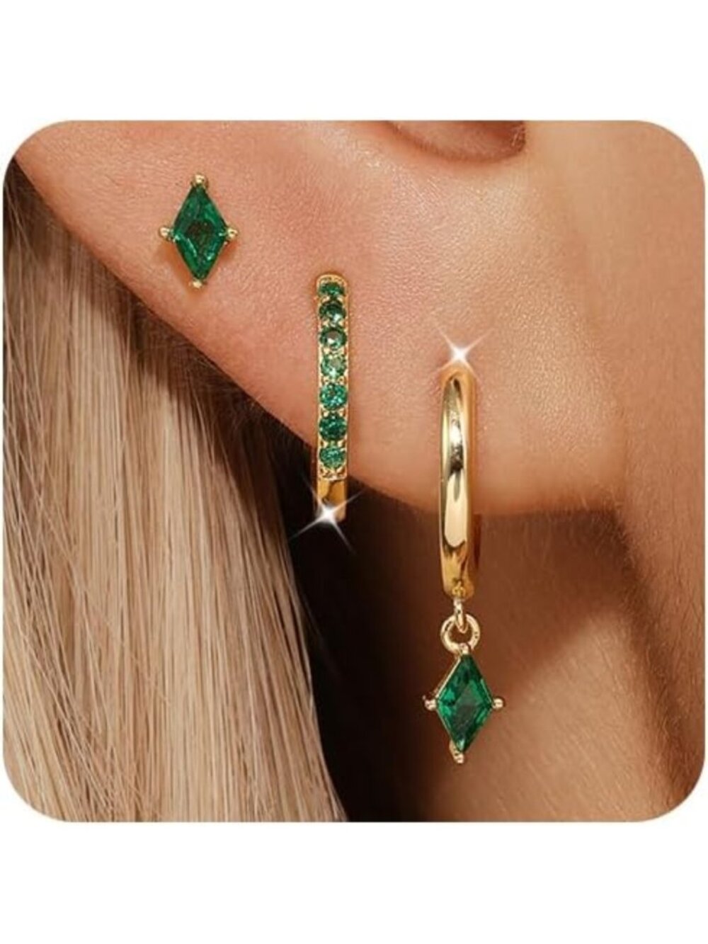 3 Pairs Colorful CZ Hoop Earrings Set - 925 Sterling Silver for Women